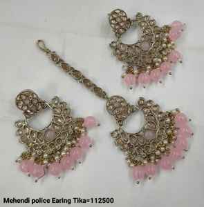 BOUCLES D'OREILLES BOLLYWOOD MEHNDI POLONAIS INDIEN À LA MODE ET TRADITIONNEL AVEC BOUCLES D'OREILLES DE PERLES ET ENSEMBLE MANGTIKKA POUR FEMMES ET FILLES - Product Image 1