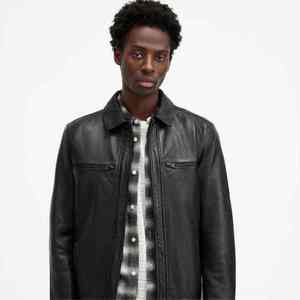Best Selling <b>Men's</b> Lightweight Leather <b>Jacket</b> High Quality Zipper Long Sleeved with Stand Collar Front Logo Coated Casual Wear - Product Image 2