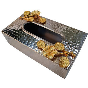 Elegant Stainless Steel Hammered Tissue <b>Box</b> Holder Gold <b>Floral</b> Design Luxury Home Napkin <b>Storage</b> Good Price - Product Image 1