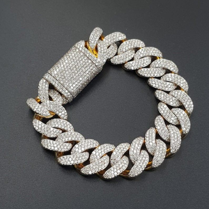Fashion Diamond Cuban Bracelet 10mm 8inch Two Tone Yellow <b>Gold</b> 14K <b>Solid</b> <b>Gold</b> Plated for Certified Hiphop Style Unisex Wedding - Product Image 4