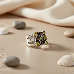Women's 925 <b>Silver</b> Cocktail <b>Ring</b> with Zircon Gemstone Marquise Geometric Shape Rhodium Plated 10K Gold <b>Statement</b> Jewelry - Product Image 2