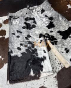 Poils en cuir de vachette sur short en cuir imprimé vache taille haute Baggy short évasé homme été cuir court - Product Image 2