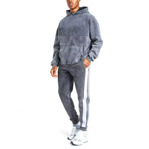 Fashion Trendy Winter Hooded Casual Men Acid Wash Tracksuits Custom Logo Printed Solid Color New Look - Product Image 3