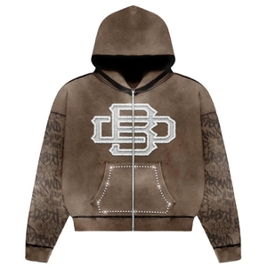 Custom Zip-Up Embroidered Print Men's Hoodie Regular Fit Cotton High Quality 400 GSM Heavyweight Streetwear - Product Image 4