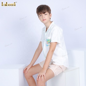 Chemise en lin décontractée pour adolescents, col en V, manches courtes, respirante, séchage rapide, 100% lin, brodée, certifiée OEKO-TEX - Product Image 2