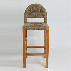 Tabouret de bar moderne minimaliste durable et écologique en bois d'acajou naturel et en herbe de mer pour l'hôtellerie, la restauration et l'usage commercial - Product Image 2