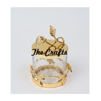 Bol à fruits secs et noix en verre avec base en métal, couvercle en bois, forme ronde, boîte de rangement, décorations en relief faites à la main, boîte cadeau décorative