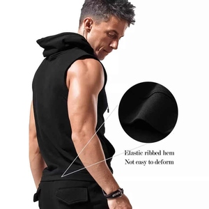Chaleco deportivo sin mangas con capucha de algodón 100% para hombre, camiseta sin mangas de entrenamiento de secado rápido, diseño de culturismo transpirable - Product Image 4