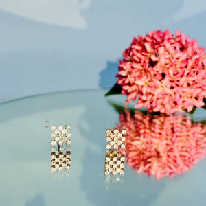 Boucles d'oreilles élégantes en or rose 14K à carreaux carrés avec diamant naturel H I rond taille brillant SI3 I1 fournisseur en gros - Product Image 1