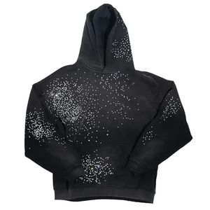 Sudadera con capucha personalizada 100% algodón con diamantes de imitación de gran tamaño hombro caído cremallera parche de peso pesado bordado Streetwear Sudadera con capucha para hombres - Product Image 4