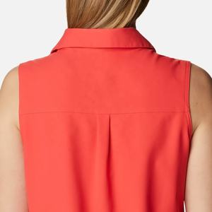 เสื้อตกปลาเปิดไหล่แขนกุดลำลองสำหรับผู้หญิงใส่ในฤดูร้อนเสื้อปักโลโก้ด้านหน้าระบายอากาศได้ดีแห้งเร็วดีไซน์ติดกระดุม - Product Image 5