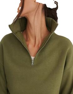 Sweat-shirts à capuche personnalisés OEM 1/4 zip, vêtements d'entraînement, pull à fermeture éclair tissé d'hiver avec logo, col rond, imperméable pour femmes - Product Image 4