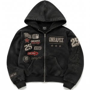 Sudadera con capucha negra para hombre, estilo racing, con cremallera, oversize, streetwear, gráfica, forro polar, bordado, chaqueta casual personalizada - Product Image 3