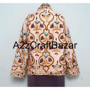 Veste en velours Suzani à motifs dessinés à la main, veste d'hiver, manteau pour femmes, veste en tissu de velours Suzani, veste de soirée en velours - Product Image 5
