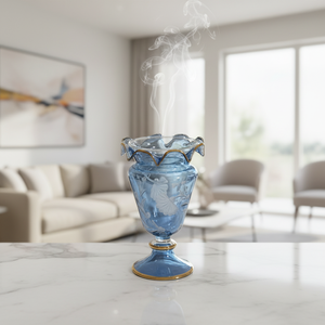 ZAHEREEN LW89 Quemador de incienso floral esmerilado de lujo egipcio, hecho a mano, de vidrio resistente al calor, con ribete de oro de 24k para Bakhoor Oud en el hogar - Product Image 3