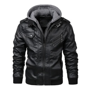 Chaqueta de piel sintética ajustada de invierno 2024 para hombre, abrigos de manga larga con capucha, empalme de cremallera, bolsillo sólido, cuello levantado, informal grueso - Product Image 1