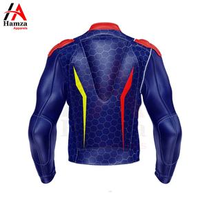 ชุดกีฬาแข่งรถหนัง PU คุณภาพดีดีไซน์ใหม่แจ็กเก็ตมอเตอร์ไซค์สีฟ้ากันลมโดย Hamza - Product Image 2