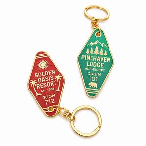 Porte-clés d'hôtel personnalisé en zinc plaqué or avec logo imprimé UV et émail souple - Product Image 2