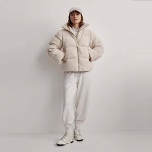 Solid Women's <b>Long</b> Sleeve Crop Puffer Down <b>Jacket</b> with Thick Zipper Breathable Bubble Coat for <b>Winter</b> - Product Image 1