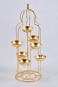 Support de bougies chauffe-plat en métal doré fait main, durable, à plusieurs niveaux, pour centres de table de mariage, décoration de luxe pour la maison, style Diya festif - Product Image 4