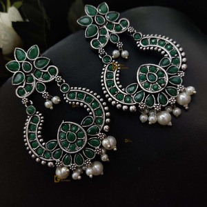 <b>Silver</b> Replicaa Earring Sliver Stone Work Dangler Earring Earrings With Girls Wear Casual Party Wear and Gifted - Product Image 3