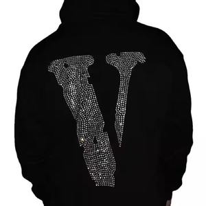 Sweat à capuche imprimé pour hommes sweat à capuche en corne nouveau personnalisé poids lourd visage complet sweat à capuche zippé strass crâne - Product Image 2