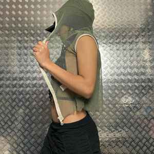 Men's 100% Polyester Zipper Waterproof Hoodie <b>Long</b> <b>Sleeve</b> <b>Fishnet</b> <b>Top</b> with Adjustable <b>Fishnet</b> Hood and Knitted Collar - Product Image 6