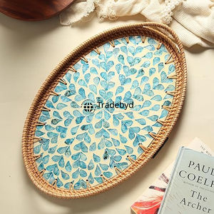 Bandeja de Servicio Móvil de Ratán Moderno de Primera Calidad, Hecha a Mano, Multiusos, Decoración del Hogar, Tradebyd - Product Image 1