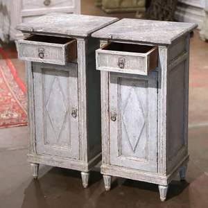 Exquisite French Style Single Drawer Nightstand Handmade Mahogany Distressed <b>Grey</b> Finish Antique Bedside <b>Cabinets</b> for Bedroom - Product Image 3
