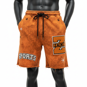 Shorts de Felpa para Mujer con Lavado Ácido, 320 GSM, Algodón y Poliéster, Amarillo Mostaza, Negro, Blanco, Logotipo Estampado, Shorts para Hombre - Product Image 1