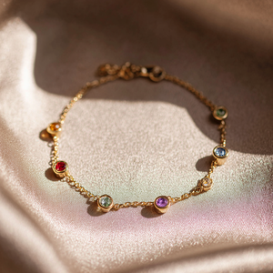 สร้อยข้อมือเพทายสีรุ้งหลากสีเครื่องประดับทองเหลืองตามสั่งผู้ผลิต OEM ODM - Product Image 5