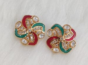 Boucles d'oreilles Moissanite de haute qualité Meenakari travail boucles d'oreilles d'usure minimale idéales pour les tenues de fête, tenue décontractée légère, confortable - Product Image 5