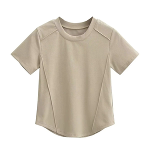 T-shirt décontracté pour femme, dernier design, manches courtes, matière respirante, été, ample, col rond, tissu en coton, imprimé surdimensionné, personnalisé - Product Image 4