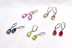 Pendientes de Plata 925 con Zafiro Cultivado en Laboratorio, Forma de Pera de 10x7mm, Amarillo, Naranja, Rosa, Gema de Zafiro, Rubí de Laboratorio, Piedra Alejandrita - Product Image 5