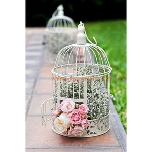 Centro de mesa con forma de jaula de hierro y metal con revestimiento de polvo blanco Calidad de lujo Forma redonda Hecho a mano Centro de mesa clásico para fiesta de boda - Product Image 1