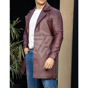 <b>Men's</b> <b>Long</b> Overcoat Trench <b>Coat</b> High Quality Breathable Eco-Friendly Quick Dry Cow Leather Custom Color OEM/ODM Custom Logo - Product Image 3