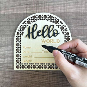 Arch Boho en bois nouveau-né Hello World signe d'annonce de naissance bébé jalons carte bébé naissance panneau d'information pour bébé douche - Product Image 4
