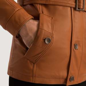 Hunter Tan Brown Genuine Sheepskin Leather <b>Jacket</b> Casual Outwear with Zippered Closure and Water Proof Coating [FS] - Product Image 6