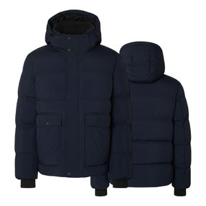 Chaqueta Acolchada Azul Marino para Hombre, Estilo Parka, Resistente al Viento, con Cuello Alto, Bolsillos Grandes, para Invierno y Uso Diario - Product Image 1