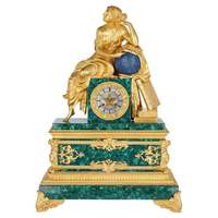 Horloge de bureau rétro en malachite plaquée or 24 carats, objet de décoration de luxe pour la maison, cadeau inspiré du design de trophée ou de médaille