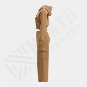 Conjunto Deportivo de Dos Piezas para Mujer con Logotipo Personalizado, Sudadera de Manga Larga, Pantalones Deportivos, Sudadera Corta con Cremallera y Capucha - Product Image 3