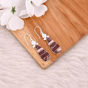 Malinga Jaspe Poire Pierre Précieuse Fait Main Designer Laiton Argent Plaqué Dangler Boucle D'oreille Cadeau D'anniversaire Pour Elle Boucle D'oreille En Laiton - Product Image 3