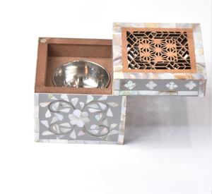 Árabe tradicional islámico Natural gris madre perla incrustaciones Mubkhar Oud semilla madera incienso quemador Ramadán Eid regalos - Product Image 2