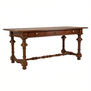 Distressed <b>Walnut</b> Solid Wood Rectangular Writing Desk with Three <b>Drawers</b> Keyed Center 1-Year Warranty - Product Image 2