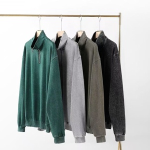 Sudadera con capucha retro para hombre, lavada al agua, de algodón puro de doble hilo 300g, con cuello alto y media cremallera, modelo 2026 - Product Image 1