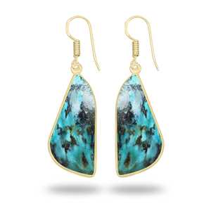 Pendientes Largos de Crisocola Natural Minimalistas, Chapados en Oro de 18K, Joyería Étnica, Atrevida, Festiva y Moderna para Mujer - Product Image 6