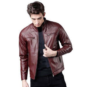 Veste en cuir d'hiver pour homme, col montant, moto, décontractée, fermeture éclair sur le devant, taille sur mesure, coupe-vent, style streetwear, vente en gros - Product Image 1