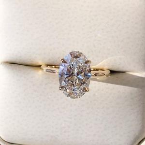 14k Solid Gold Vintage Channel Set Moissanite Diamond <b>Solitaire</b> <b>Ring</b> Classic Oval Cut and Hidden Halo Elegant Anniversary <b>Ring</b> - Product Image 3