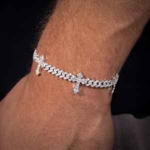 Vintage 6mm Moissanite Glacé Diamant Croix Cubain Lien Bracelet Charme Bracelets pour les Occasions de Mariage - Product Image 1