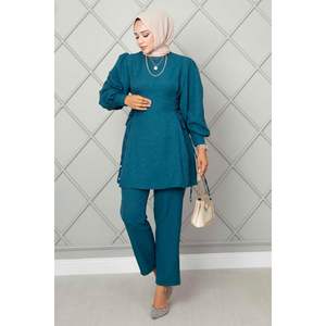 Ensemble hijab en lin 2 pièces noué sur le côté et couleur essence - Product Image 2